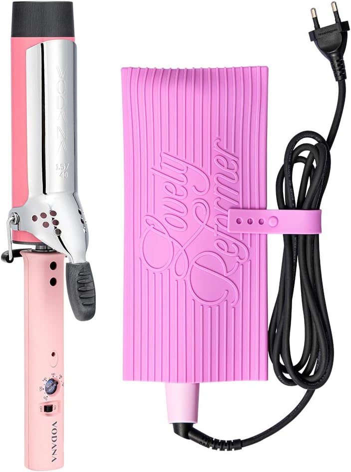 VODANA Professional GlamWave Ceramic Curling Iron Pink 1.6inch40mm  Heat Resistant PadMat Pouch 240 Violet