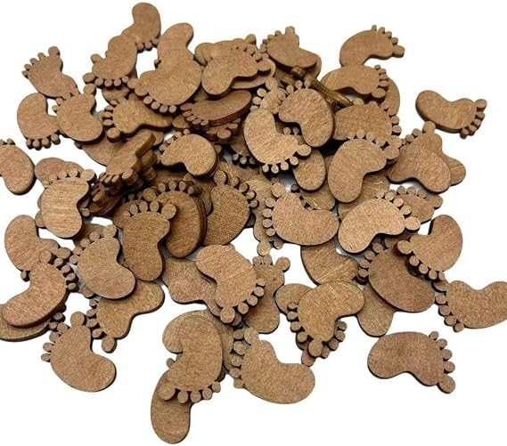 50Pcs Brown Foot Shape Wood Slices Unfinished Wood Cutouts DIY Art Craft Embellishments Ornaments Wooden Feet for Crafts Bunny Feet for Crafts Woodcrafts