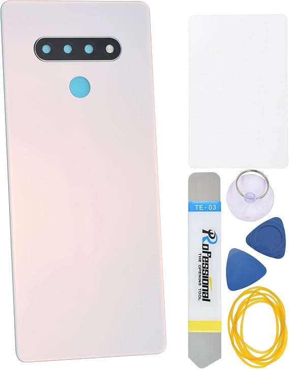 White Acrylic Glass Cover Housing Door Replacement Backs for LG Stylo 6 K71 Including Rear Camera Glass Lens Pre-Install Adhesive and Installation Instruction Tool Kit