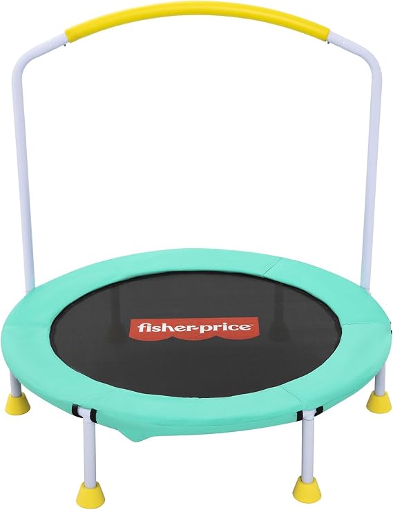 Fisher-Price 3-Foot Mini Trampoline, WonderJump 36-Inch Round Indoor Toddler Kids Trampoline with Stabilizing Handlebar
