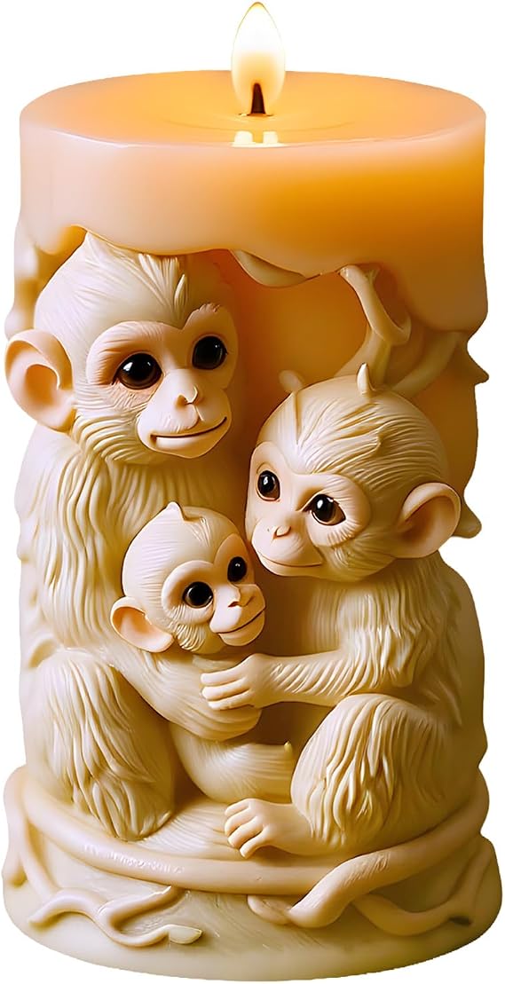 Monkey Family Pillar Candle Mold Monkey Silicone Candle Mold