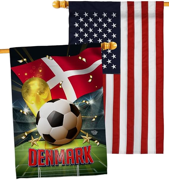 World Cup Denmark American Flag Banner Pack Wall Art Patio Porch Lawn Garden Outdoor Decorations Tapestry Yard Signs FIFA Team Qatar Trophy Soccer Game Football Gifts, Made in USA