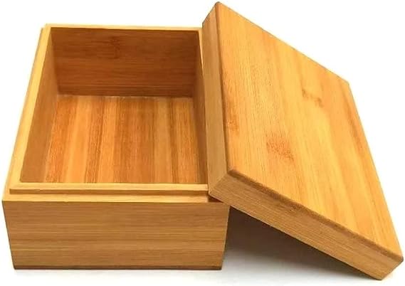 Zhou Bamboo Natural Storage Box with Cover - Unpainted Wooden Gift Box (6.3x4.72x2.76 inch)