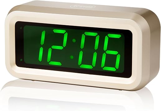 Digital Alarm Clock Battery Operated with LED Display for Bedrooms, Long Battery Life for 12 Months, 3 Brightness Adjustable, 12/24 Hour, Snooze, Golden Case with Green Digits