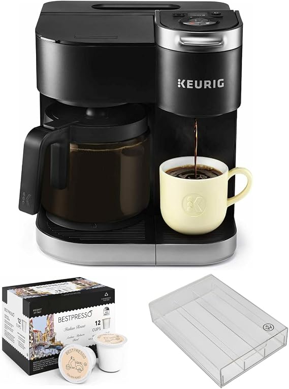 Keurig K-Duo Single Serve and Carafe Coffee Maker with Coffee Pod Organizer and 12 Medium Roast Coffee K-Cup