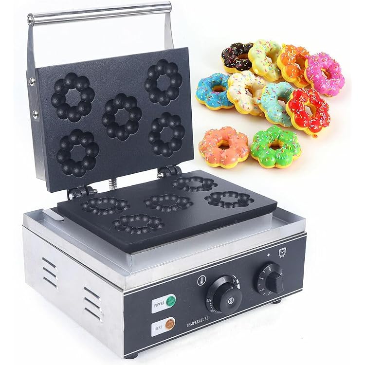 Commercial Non-Stick Waffle Donut Machine Plum Flower 5 Holes Double-Sided 1500W Electric Doughnut Maker For Baking Delicious Donuts Mini Donut Size