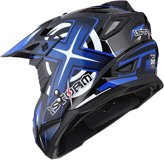 1Storm Adult Motocross Helmet BMX MX ATV Dirt Bike Four Wheeler Quad Motorcycle Full Face Helmet Racing Style: HF801 Sonic Blue