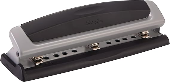 Swingline 3 Hole Punch, 10 Sheet Capacity Three Hole Puncher 3 Ring, Adjustable 2-3 Hole Paper Punch, Precision Pro, Black & Silver (74037)