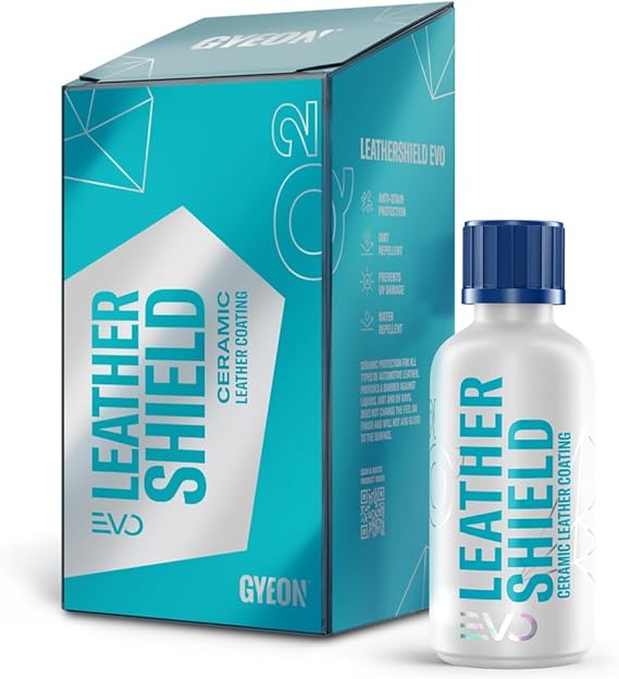 Gyeon Leather Shield EVO 50 ml - Ceramic Coating Liquid for Leather | All Types of Natural Leather, Tesla Vegan | No Change in Finish of Upholstery |Repels Dirt and Liquid, Car Interior UV Protector