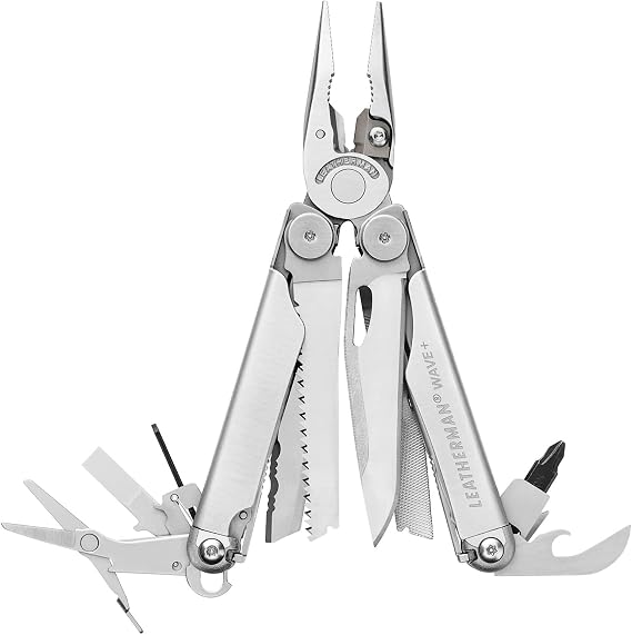 LEATHERMAN Wave Plus 18-in-1 Multi-Tool, DIY and Outdoors, Stainless Steel | Outside-Accessible Blades, Replaceable Wire Cutters, Spring-Action Scissors, Locking Tools