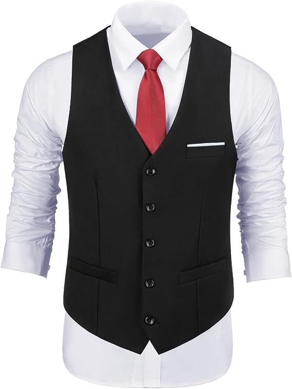 Bakerbear Mens Suit Vests V-Neck Casual Vest Dress for Men Formal Tuxedo Wedding Vests Men's Waistcoat