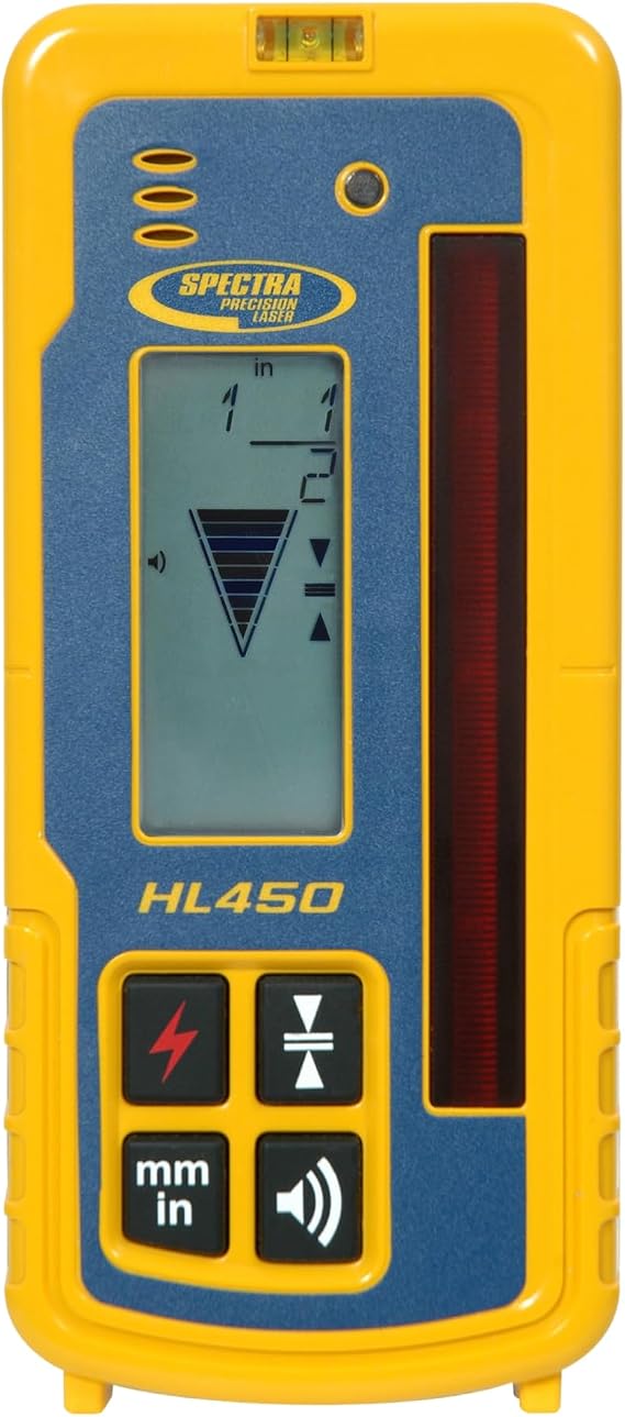 Spectra Precision HL450 Laserometer Receiver with Digital Readout, 102 mm Beam Reception, IP67 Rugged Housing, Drop-Resistant up to 5 ft, Includes Rod Clamp & User Guide