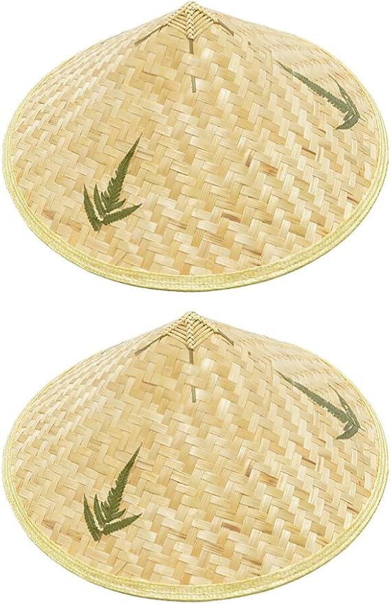 2Pcs Chinese Straw Hat:Bamboo Woven Vietnamese Hats for Kids & Adults - Japanese Weave Straw Cap for Women Photography Prop Hand-Knitted Cap Asia 14.17 Inch Diameter