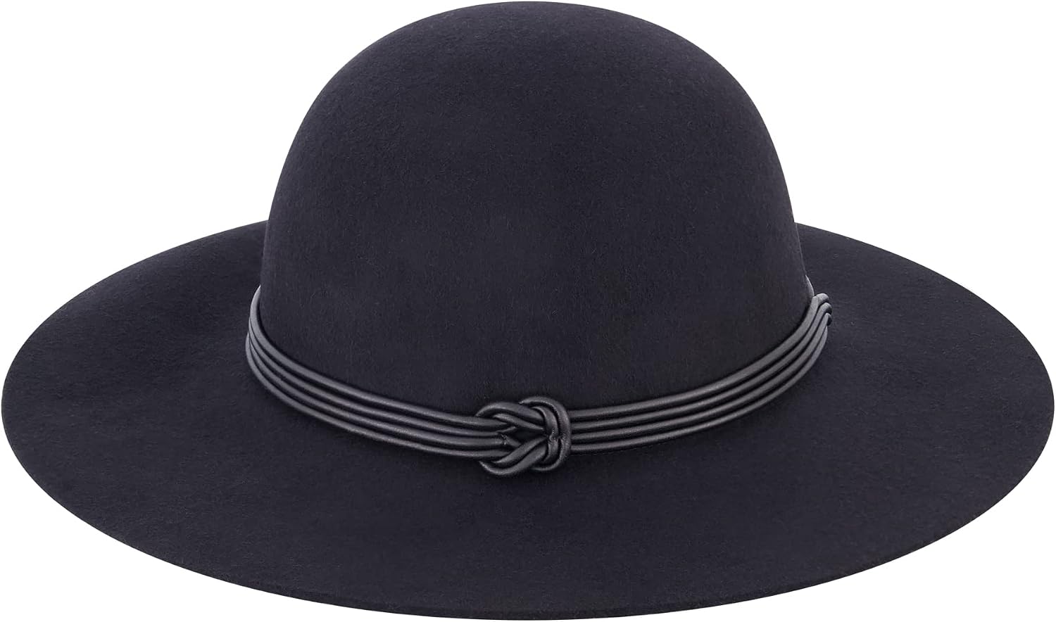 Christian Siriano New York Fedora Hat, Women's Wool Felt Wide Brim Sun Hat with Faux Leather Rope Knot Band, Burgundy, One Size