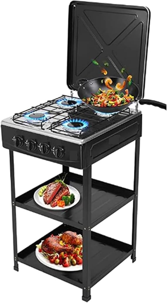 4 Burner Gas Stove, Portable Propane Stove with Support Leg Bracket & Wind Blocking Cover Adapter, Manual Ignition Camping Stove, Suitable for Home, RV, Apartment