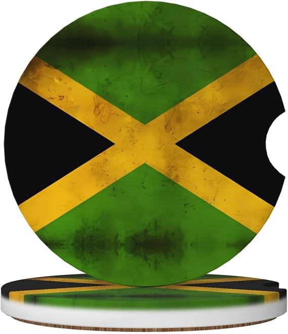 Phayah Old Jamaican Flag Car Coasters 2 Pack 2.56" Ceramic Stone & Cork Base Coasters Cupholder, Auto Accessories for Women Men