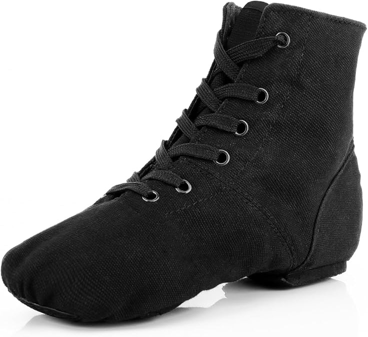 Canvas Jazz Dance Boots Lace-up Black Jazz Shoes for Women Men Adult