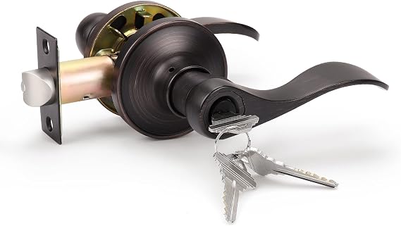 KNOBWELL 1 Pack Keyed Entry Front Door Handle Entrance Handlesets Exterior Lockset with Key, Left/Right Handed Doorknob Oil Rubbed Bronze