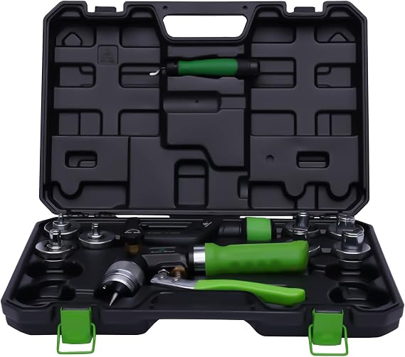 Hydraulic Tube Expander Compact Swaging Tool Kit, St-300a Hydraulic Expander Deburring Tool with Tube Cutter & 7 Expander Heads for 3/8 To 1-1/8 Inches Copper Pipes, Expand Copper, Brass