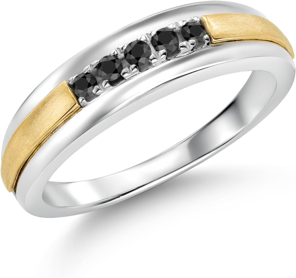 Gem Stone King 0.17 carats Natural Black Diamond Ring Men's 925 Silver & 10K Yellow Gold K10 Birthday Gift, Silver Yellow Gold, Diamond