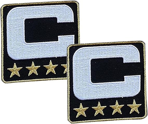 Black Captain C Patch, 4 Gold Stars, 2pcs | Sewing On, For Football Jersey, For Baseball Jersey, For Soccer Jersey, For Hockey Jersey