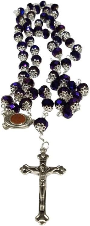 Deep Purple Beads Rosary Catholic Necklace Holy Soil & Crucifix Cross Jerusalem by Bethlehem Gifts TM