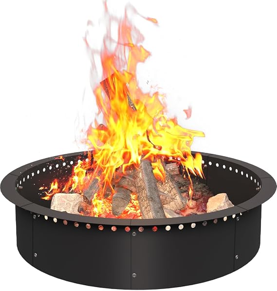 36 Inch Smokeless Fire Pit Ring Insert Outdoor, Black | Heavy Duty Metal Steel DIY Firepit Rim Liner Round Campfire Rings for Outside Wood Burning Above or In-Ground