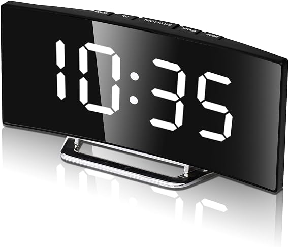 Digital Alarm Clock for Bedrooms, Black Curved Large Display LED Temperature Date, Display Bedside Clock with USB Charging Port Adjustable Brightness Snooze Portable Digital Clock with Dual Alarm