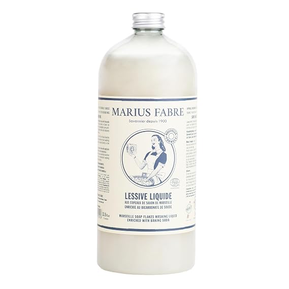 Marius Fabre 100% Marseille Soap Flakes Liquid Detergent with Baking Soda - 1L (33.8 fl oz) - Hypoallergenic