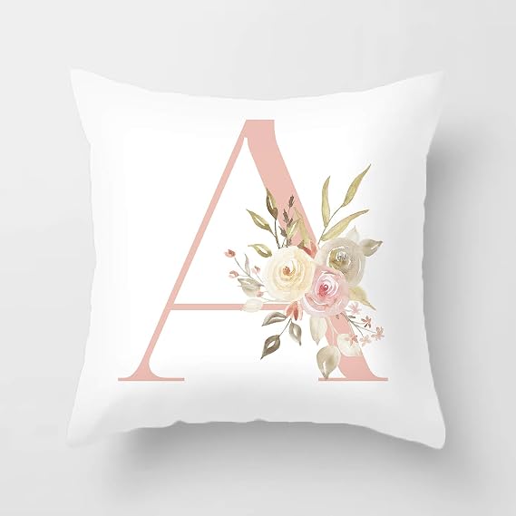 YeeJu Alphabet A Decorative Throw Pillow Covers English Letters Floral Pillow Covers White Velvet Soft Square Initial Cushion Covers Outdoor Sofa Bedding and Home Decor Pillow Cases 12x12 (Letter A)