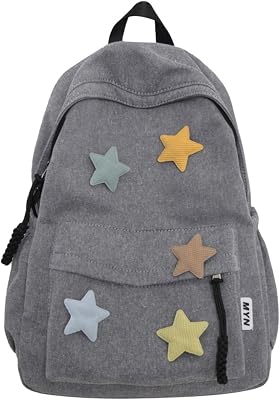 Y2K Aesthetic Backpack Preppy Bookbag Cute Trendy Star Backpack Laptop Book Bag Back to College Supplies Grey,One Size