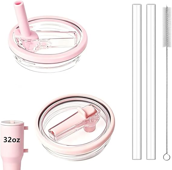 32 oz Tumbler Flip Straw Lid Replacement Fit for HydroJug Traveler (Only),2 Pack Leak Proof Lid ,Replacement Spill Proof Reusable Tumbler Cover Compatible with 32oz HydroJug Cup Accessories (Pink)