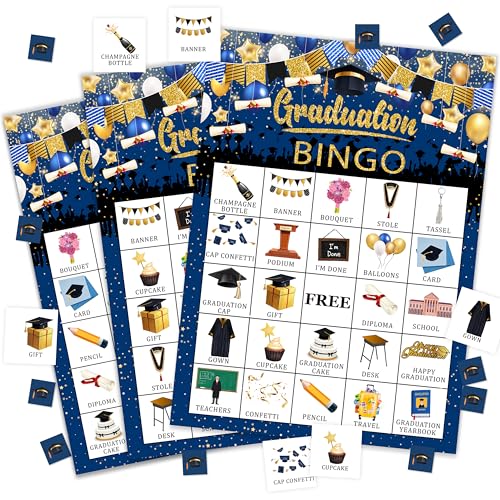 Graduation Bingo Game Cards for Adults, Graduation Party Game for Friend Family, Ideal for Graduation Themed Party Game, 24 Players Grad Party Supplies Favors, 007