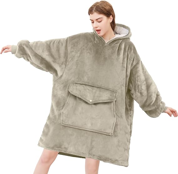YUGYVOB Blanket Hoodie Oversized Sherpa, Wearable Blanket Warm & Cozy, Sweatshirt with Gaint Pocket, Gifts for Women, Men