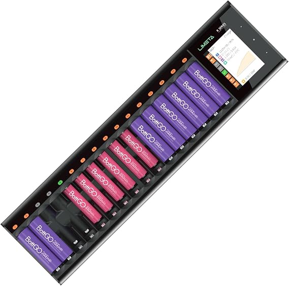 16 Bay AA AAA Rechargeable Batteries Charger Multiple Fast Charger Station for High-Capacity Battery Packs Compatible with Nimh Nicd Nizn Analyse & Refresh