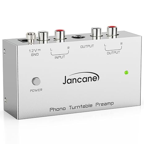 Jancane Phono Turntable Preamp, Phono Preamp for Turntable, Record Play, Phonograph Preamplifier with RCA Input, RCA/TRS Output, Phono Preamp with Power Switch and 12 Volt DC Adapter