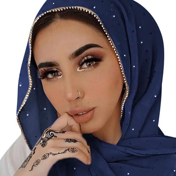 Elegant 3-Layer Saudi Niqab for Women - Bling Rhinestone Edged Chiffon Hijab Scarf, Soft & Lightweight Muslim Head Wrap, Fashion Shawlniqab