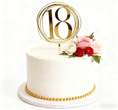 1 PCS Happy 18th Birthday Cake Topper, Acrylic Gold Number 18 Cake Decoration,Cheers to 18 Years Birthday Cake Pick 18 Fabulous 18th Anniversary Party Decorations Supplies Gold