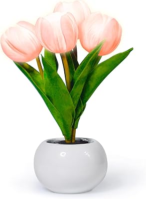 ONXE Tulip LED Table Night Light,Flower Lamp for Wedding Party Room Decor,Artificial Tulips Fake Bouquet with Vase,Birthday Christmas for Women Mom