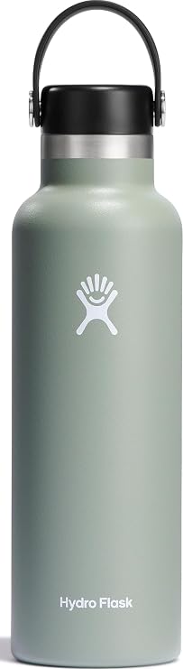 Hydro Flask - Water Bottle 621 ml (21 oz) - Vacuum Insulated Stainless Steel Water Bottle with Leak Proof Flex Cap and Powder Coat - Standard Mouth - Agave | Stainless Steel, Leakproof, Cupholder Compatible – Insulated Cold 24 Hrs & Hot 12 Hrs – Agave
