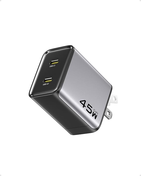PISEN 45W USB C Charger - GaN Dual USB-C Wall Charger Block Fast Charging, Mini Foldable PD PPS for iPhone17/16/15 Pro, Pro Max, Mini, iPad Pro Series, Samsung Galaxy S23 Ultra, MacBook Etc