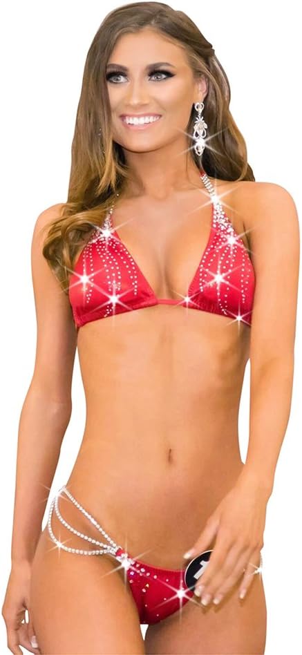 Red Rhinestone Bikini Competition Suit NPC Bikini Competition Bikinis (Small Hips 32"-34", A/B)