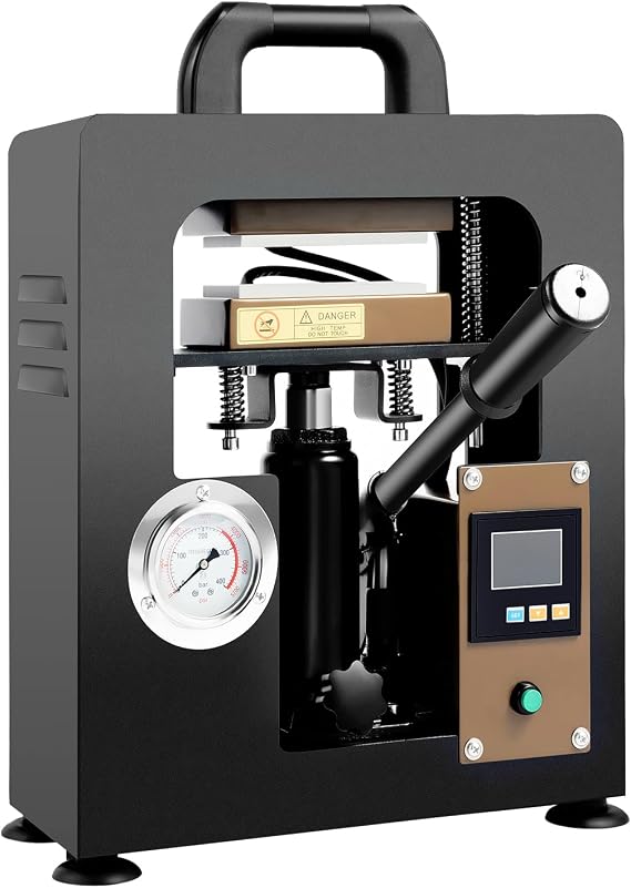 10 Ton Heat Press Machine 2.4X4.7 Inch with Dual Heated Plates & Pressure Gauge & LCD Time Temp Controller, 900W 110V 5700 PSI Manual High Pressure Jack Hot Press for Printed Textiles