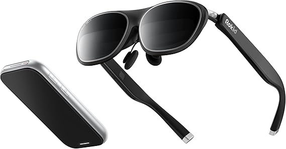 Rokid AR Spatial Video Glasses with 3-Screen Display, Max2 Black AR Glasses & Station2 Spatial Computer with 360" Micro-OLED, 120Hz OLED, 600 Nits, Multi-Tasking for Gaming