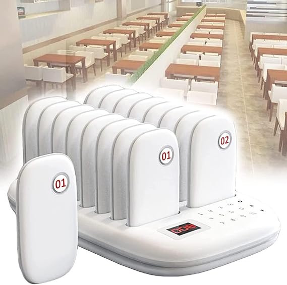 Restaurant Pager System ，16 Channels Wireless Calling System, Waiting Queue Signal Calling System, Restaurant Guest Paging System with 2 Vibration Modes, 1000m Transmission Distance