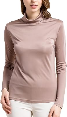 Silk Tops Turtleneck Long Sleeve Silk T Shirt Ultra Soft Thermal Layer Tops Slim High Neck Blouse