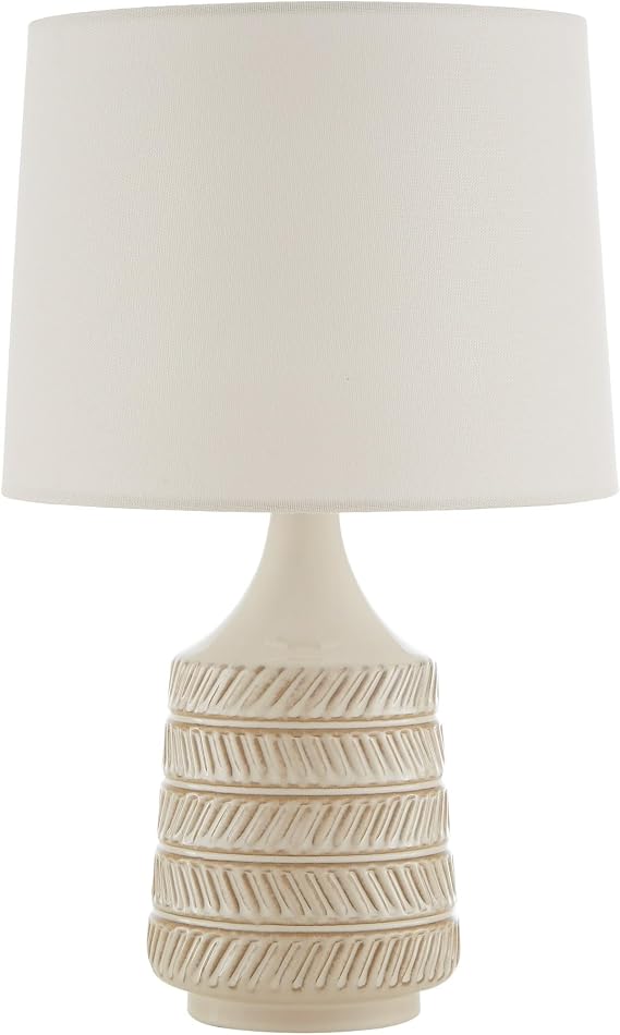 17" Reactive Glaze Ceramic Table Lamp with White Fabric Shade, Modern Bedside Accent Light for Living Room, Bedroom & Office