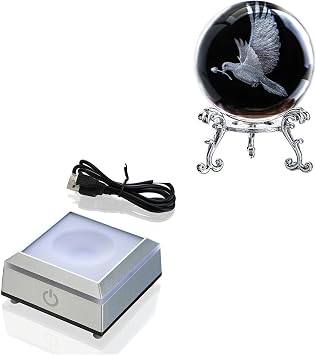 ZEERSHEE 60mm 3D Peace Dove Ball Figurine with Stand & Multicolor LED Light Base Light Display Base Decor for Home Table