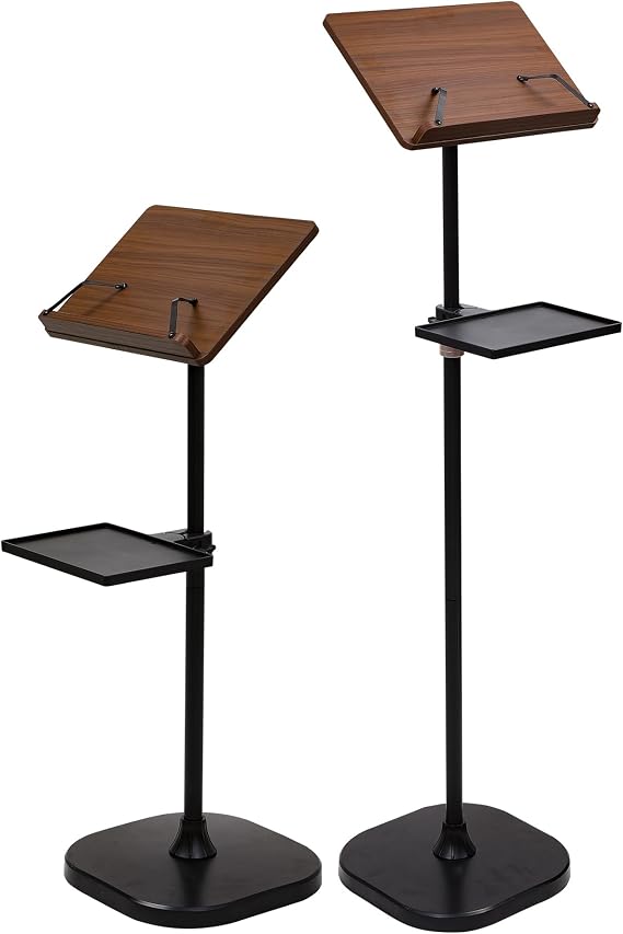 REDCAMP Portable Podium Stand with Storage Tray, Walnut Brown | Height Adjustable Mobile Lectern Steady Standing Design, Perfect for Teachers, Musicians, Home Offices & Churches
