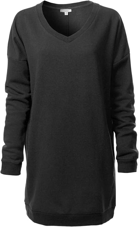 Design by Olivia Women's Oversized V Neck Fleece Sweatshirt Tunic Pullover